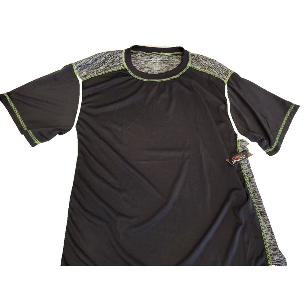 Zone Pro Mens XL Black Gray Striped Athletic Shirt Short Sleeve NWT